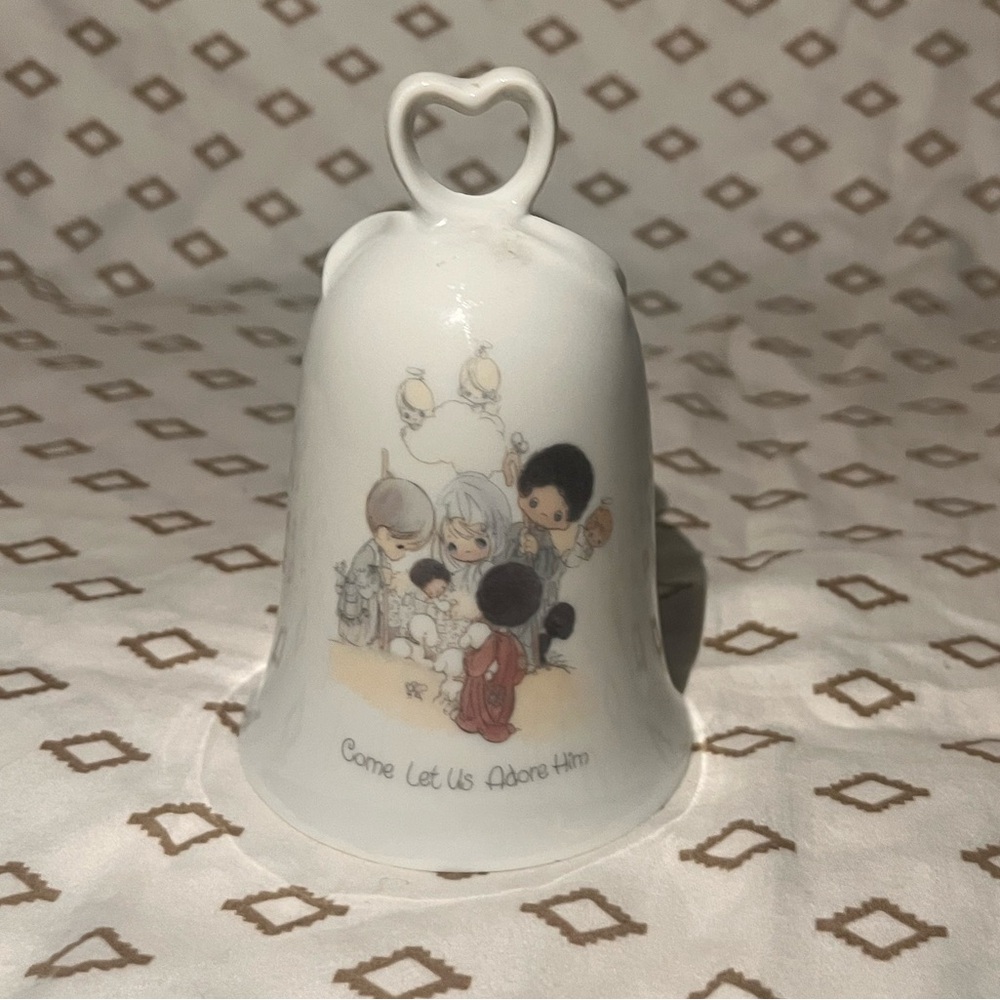 White Ceramic Bell with Heart Handle